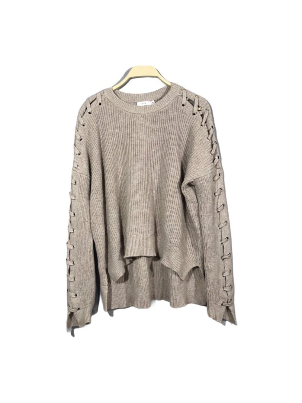 Lush Sweater Women Size S Strappy Laced Hi Low Loose Slouchy Comfy Relax Hipster
